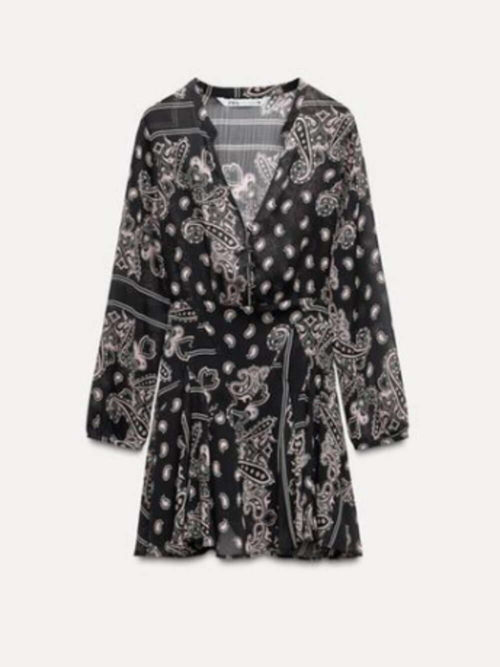 Zara Black and Pink Paisley Long Sleeve Mini Dress